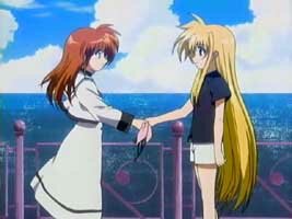 Nanoha und Fate tasuchen ihre Haarb�nder